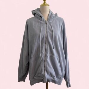 Brandy Melville John Galt Dusty Blue Oversized Zip Up Hoodie — One Size